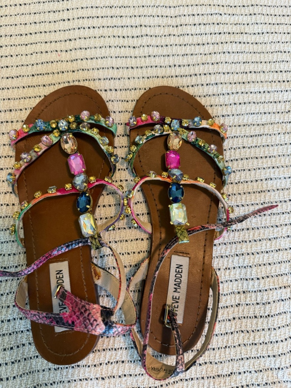 Steve Madden Brown Multicolor Jeweled Gladiator Sandals